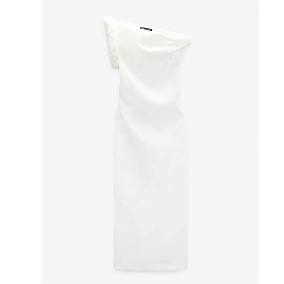 ZARA NEW WOMAN ASYMMETRIC MIDI DRESS ECRU XS med  3067/210 - Picture 7 of 11